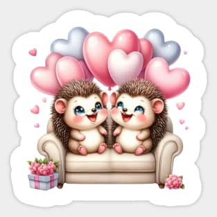 Valentine Hedgehog Couple Sitting Sofa Sticker